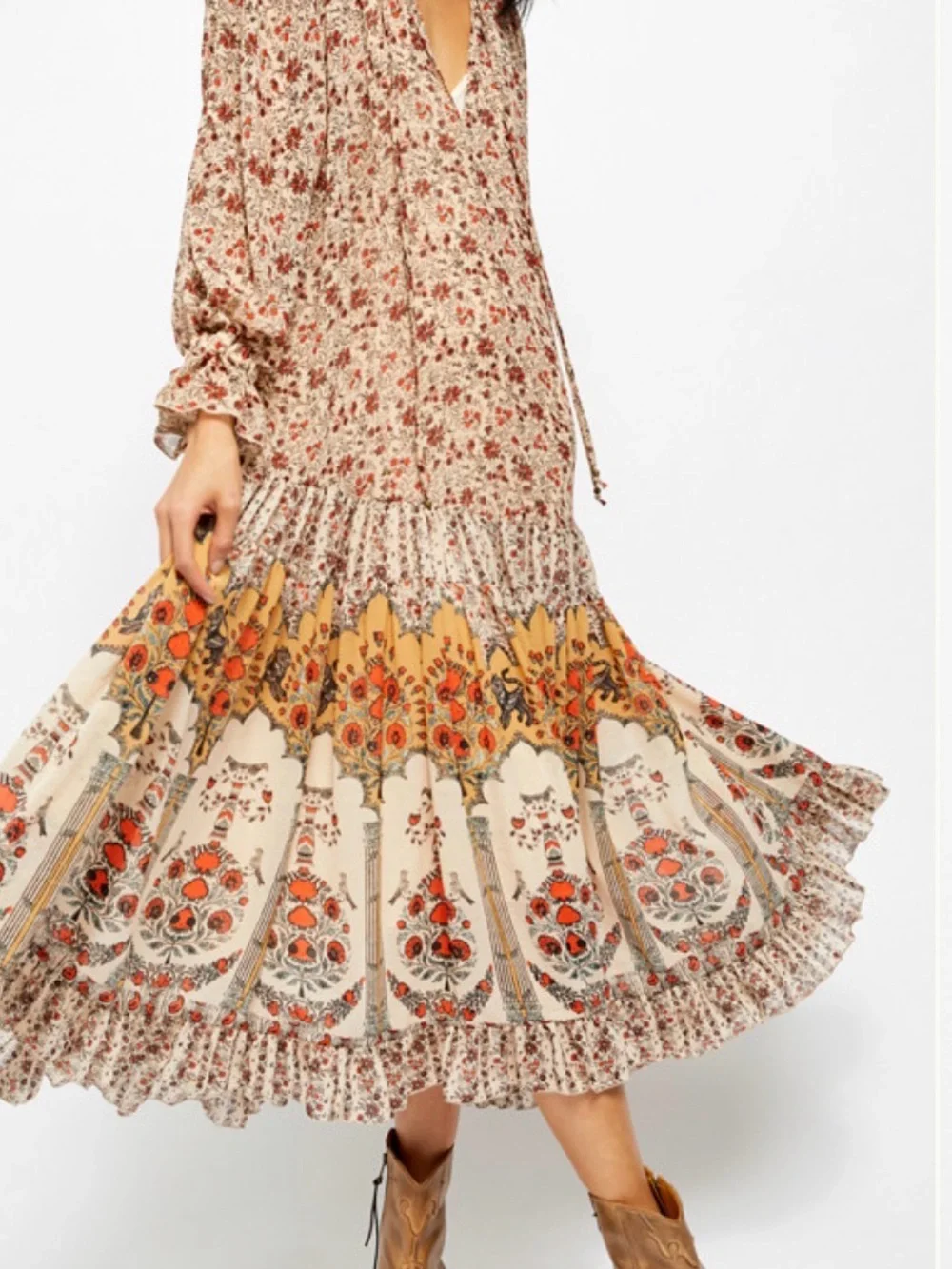 Free People Floral Maxi Dress in Cream, Rust and Mustard - Picture 2 of 2